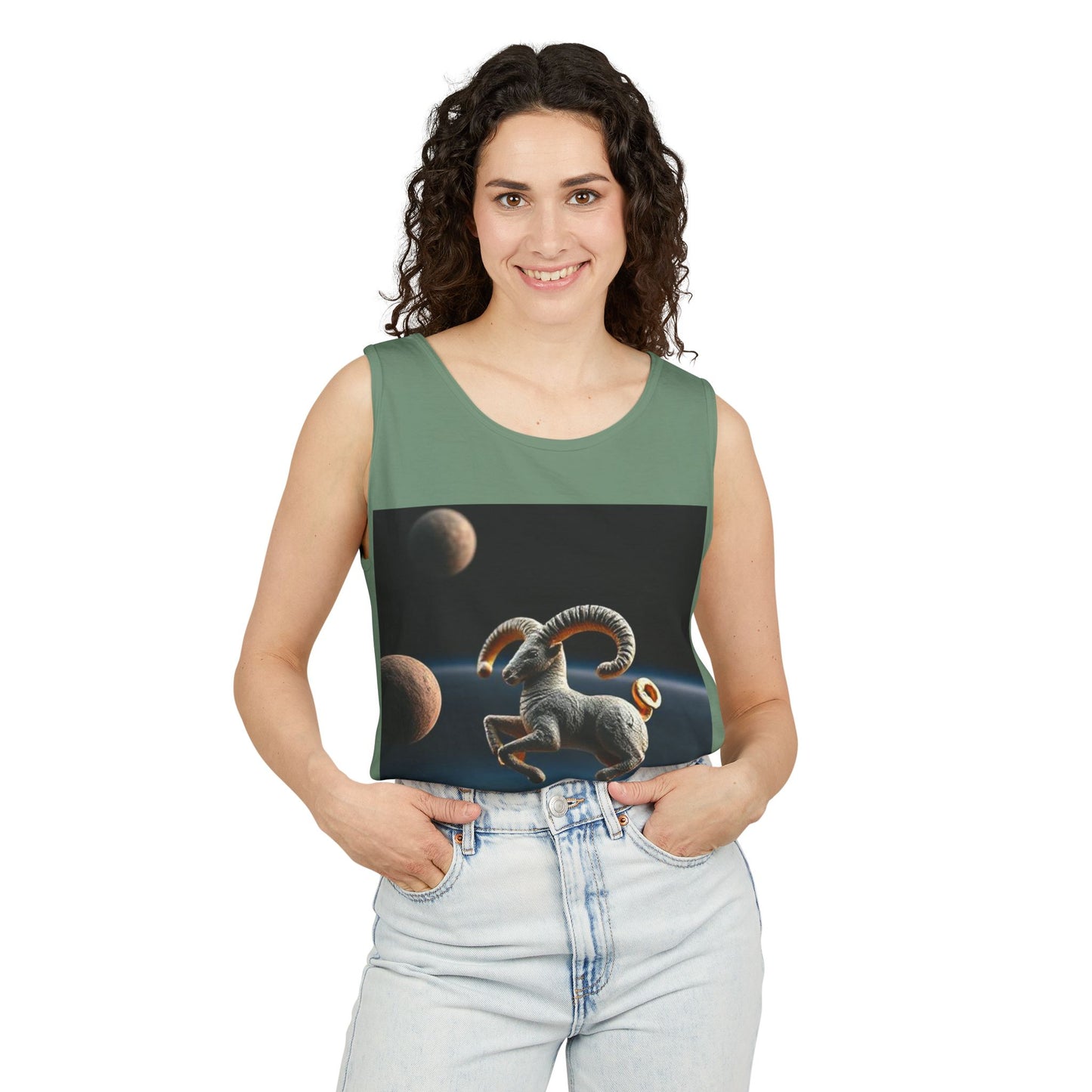 Unisex Garment-Dyed, Tank Top, Aries Design, Planet Animal v1, 100% US cotton