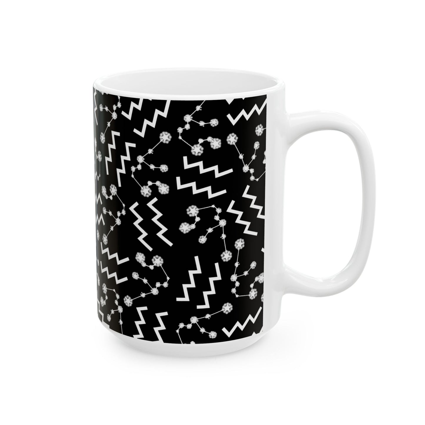 Ceramic Mug, (11oz, 15oz), Ceramic Coffee Mug, Black AOP, Aquarius Zodiac Design