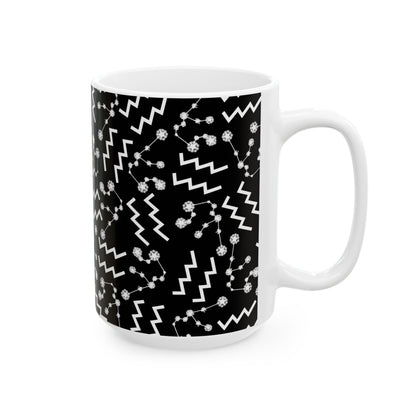 Ceramic Mug, (11oz, 15oz), Ceramic Coffee Mug, Black AOP, Aquarius Zodiac Design