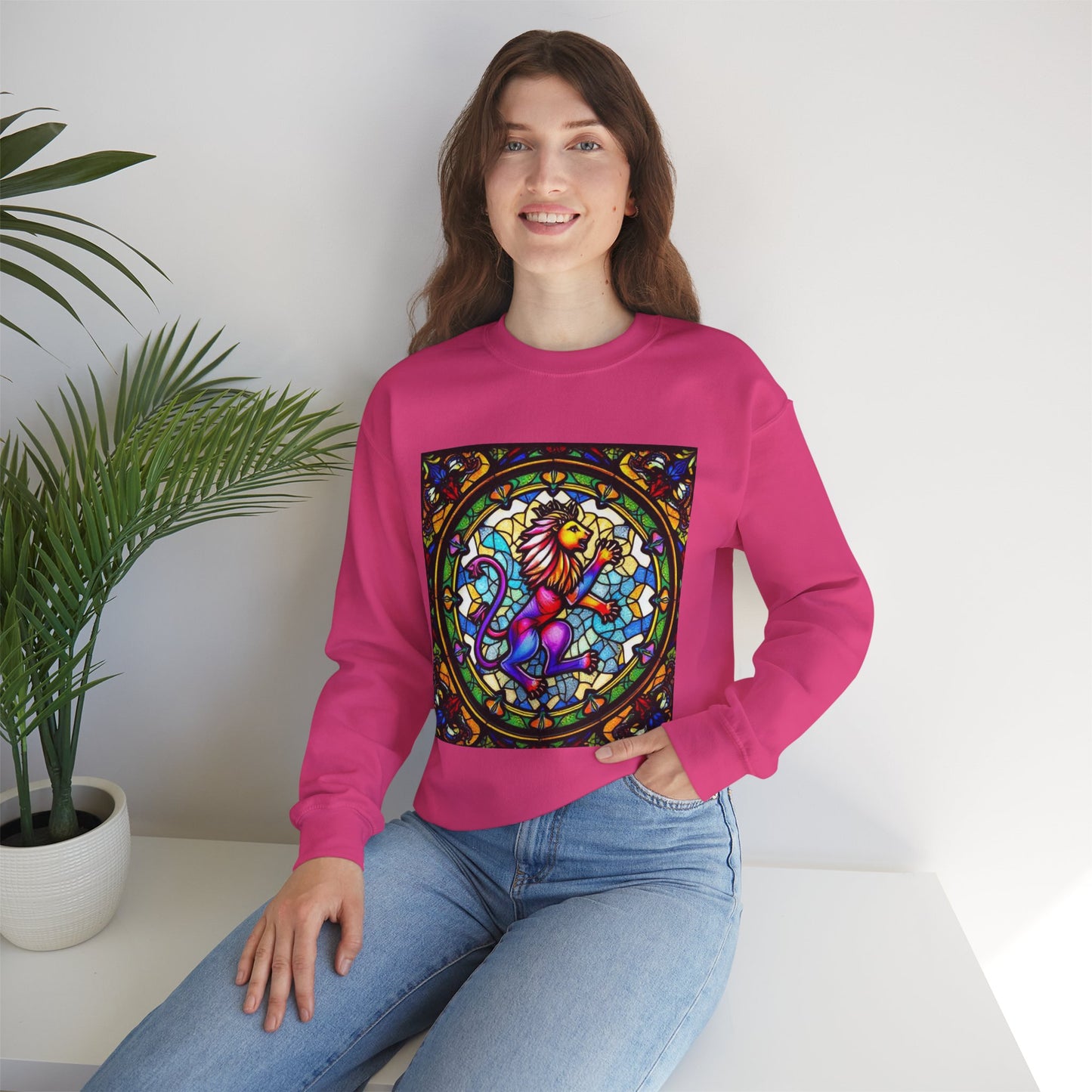 Unisex Heavy Blend™ Crewneck Sweatshirt, Glass, Leo Zodiac Design