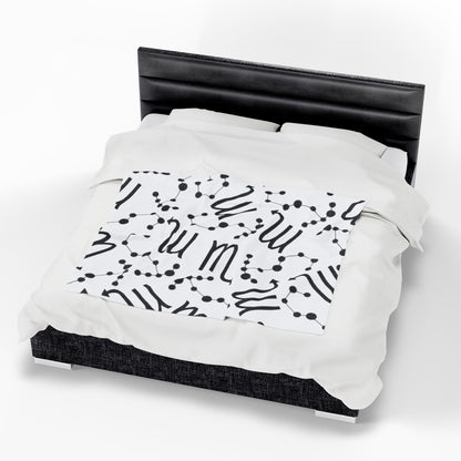 Velveteen Plush Blanket, Scorpio Zodiac Sign, Constellation & Symbol, White, 100% polyester