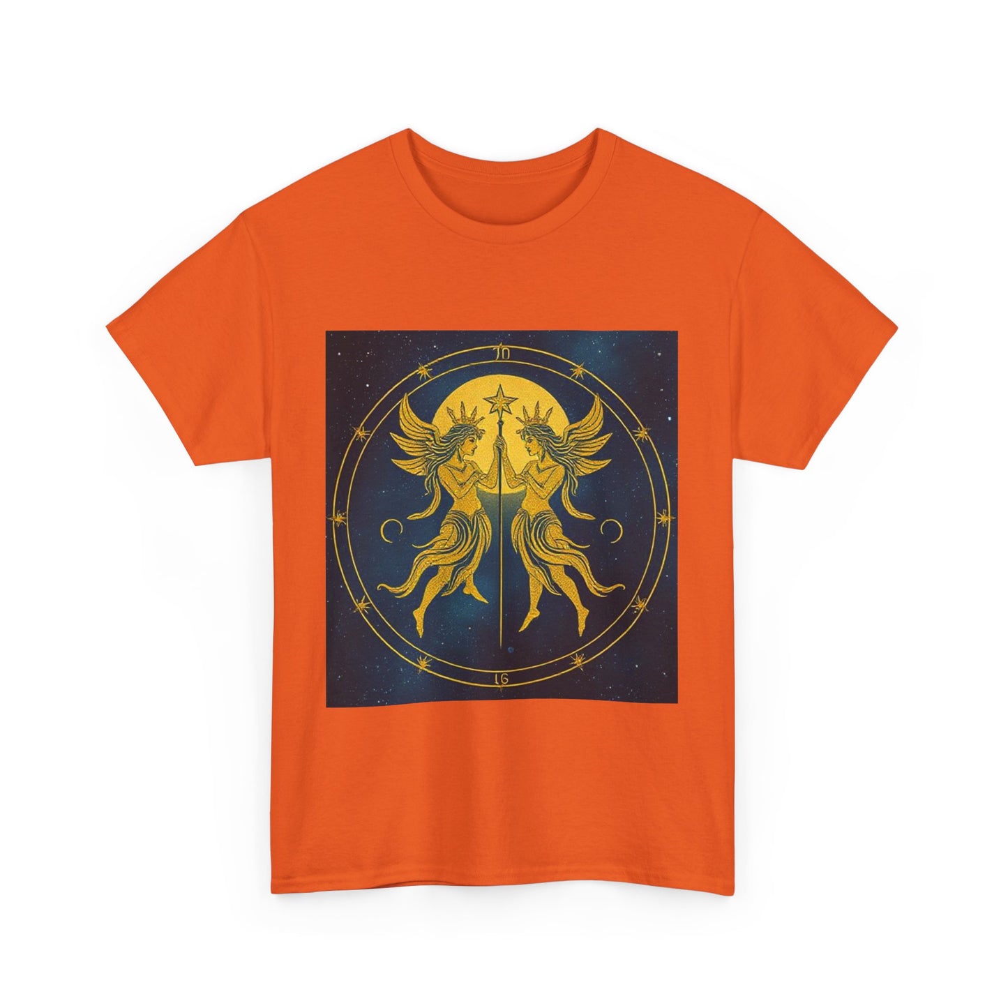 Unisex Heavy Cotton T-Shirt, Space Twins v3, Gemini Zodiac Design