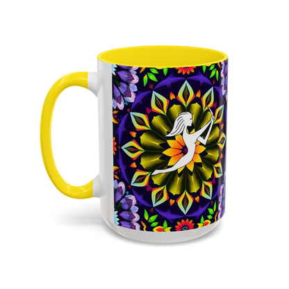 Accent Coffee Mug, Sagittarius, Zodiac v1. Flower Pattern, (11, 15oz)