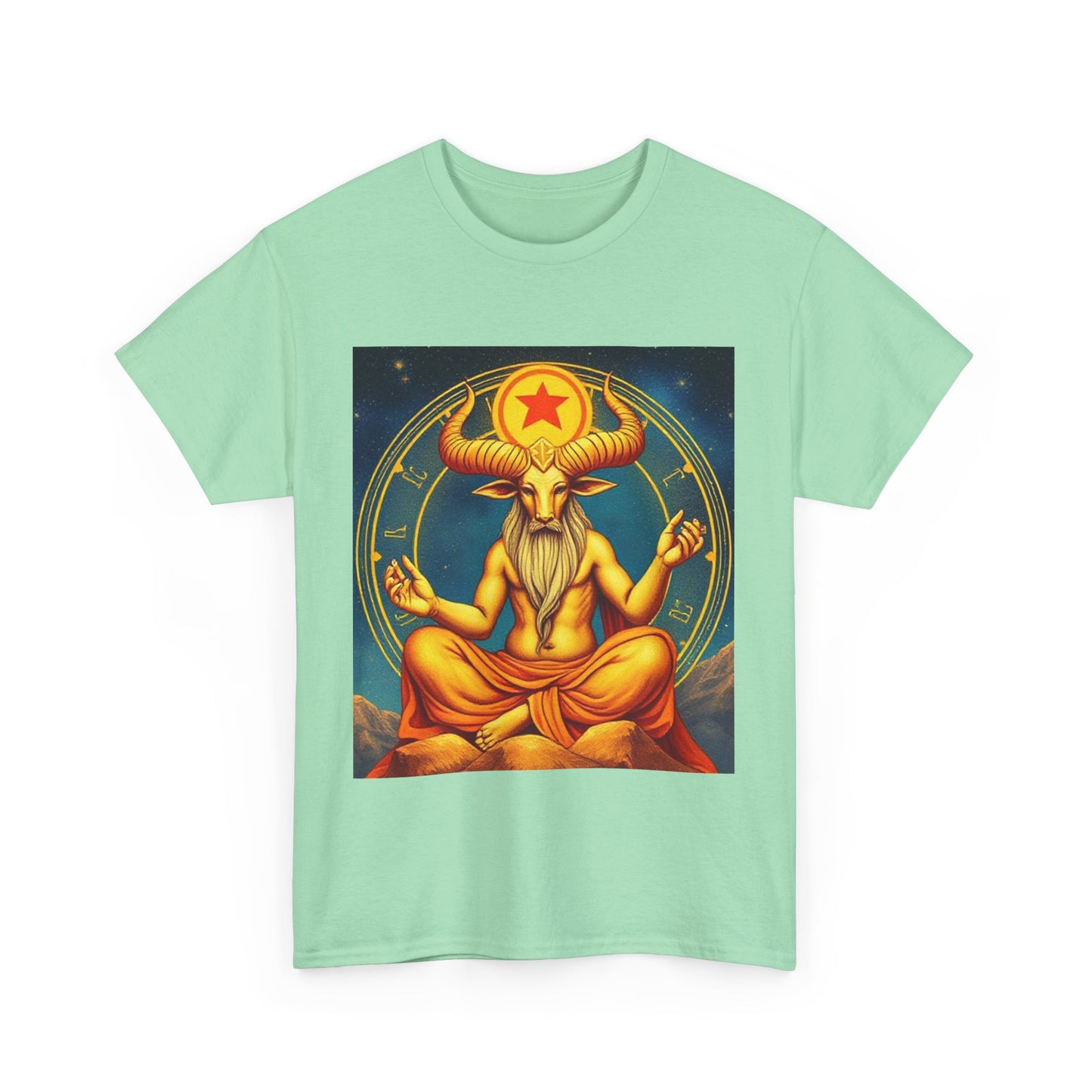 Unisex Heavy Cotton T-Shirt, Meditating Bull, Taurus Zodiac Design