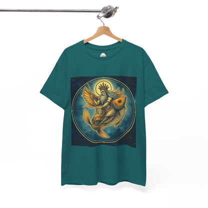 Unisex Heavy Cotton T-Shirt, Pisces King v1, Zodiac Design