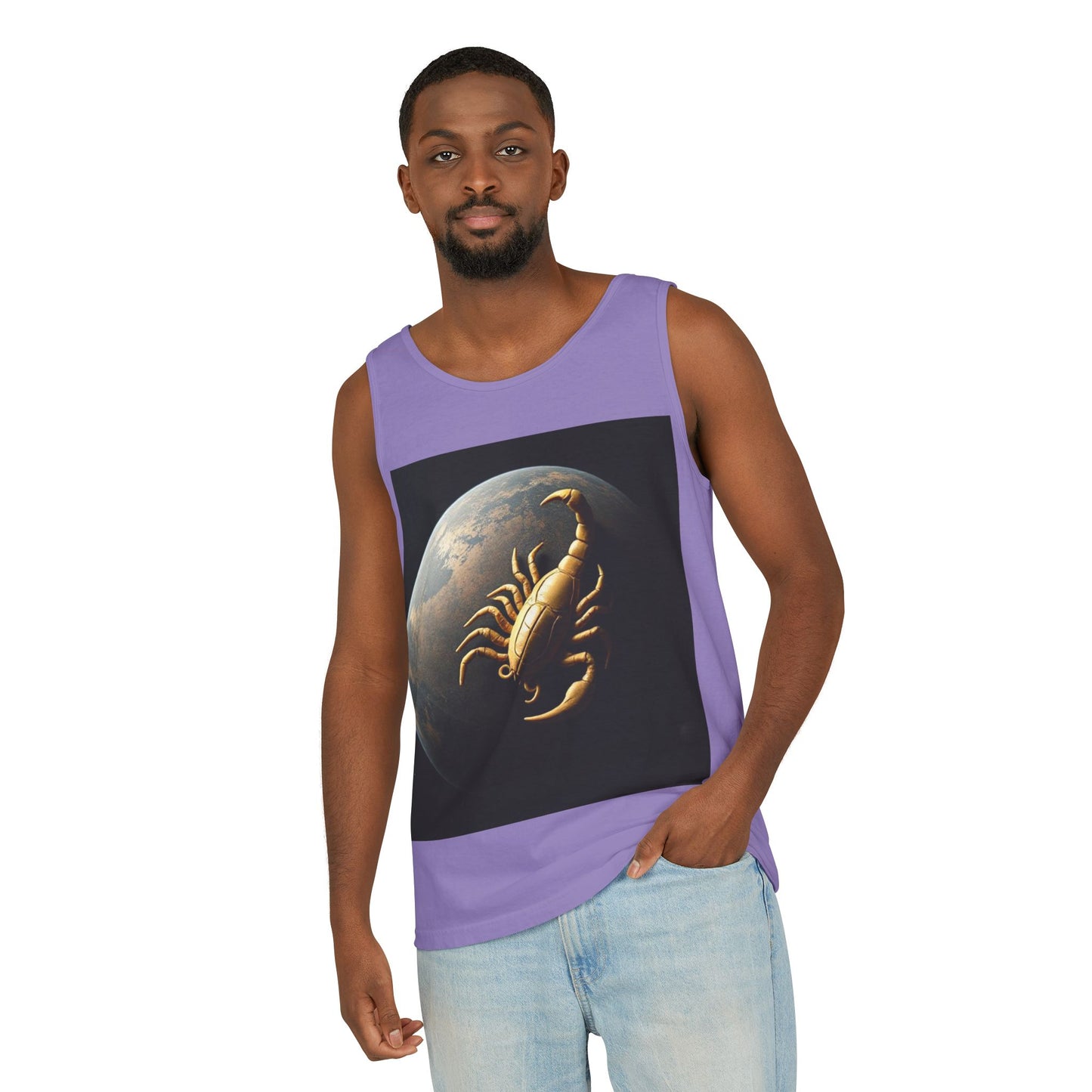 Unisex Garment-Dyed, Tank Top, Scorpio Design, Planet Symbol v1, 100% US cotton