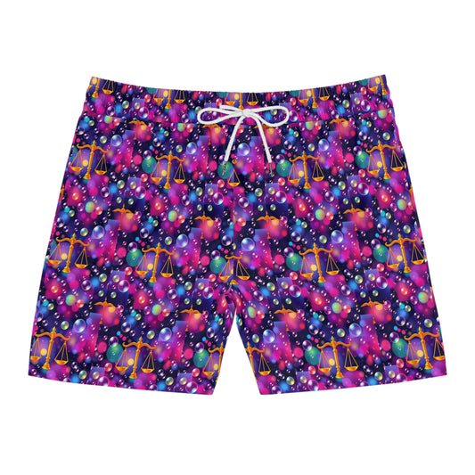 Men's Mid-Length Swim Shorts, (AOP), Libra, Zodiac, Bubble Pattern