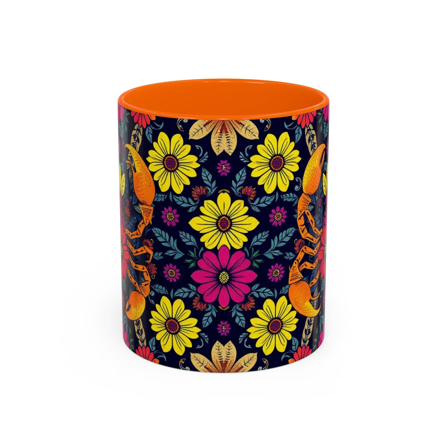 Accent Coffee Mug, Scorpio, Zodiac v3. Flower Pattern, (11, 15oz)