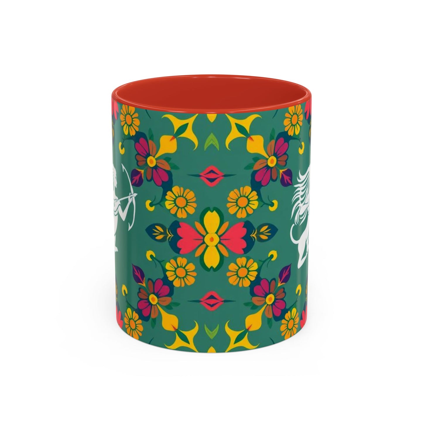 Accent Coffee Mug, Sagittarius, Zodiac. Flower Pattern, (11, 15oz)