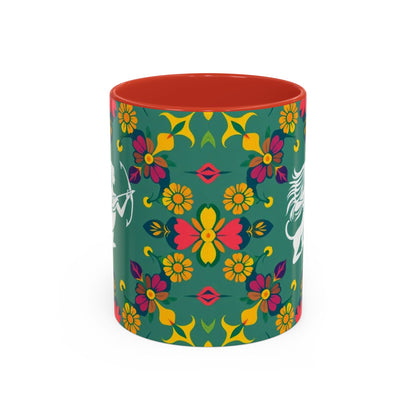 Accent Coffee Mug, Sagittarius, Zodiac. Flower Pattern, (11, 15oz)