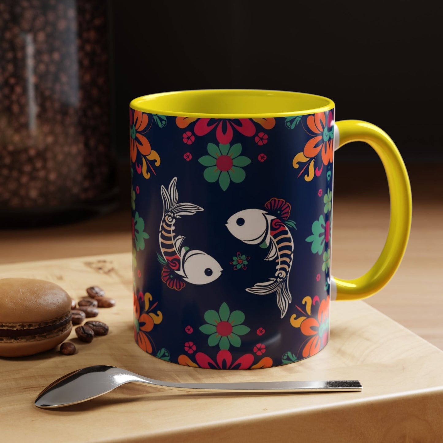 Accent Coffee Mug, Pisces, Zodiac. Flower Pattern, (11, 15oz)