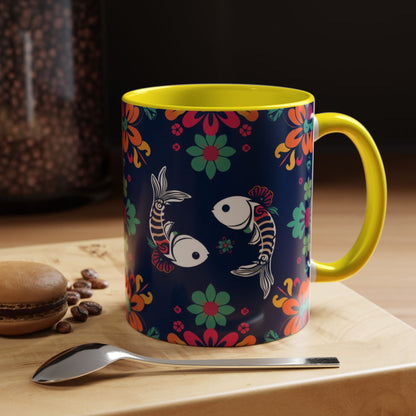 Accent Coffee Mug, Pisces, Zodiac. Flower Pattern, (11, 15oz)