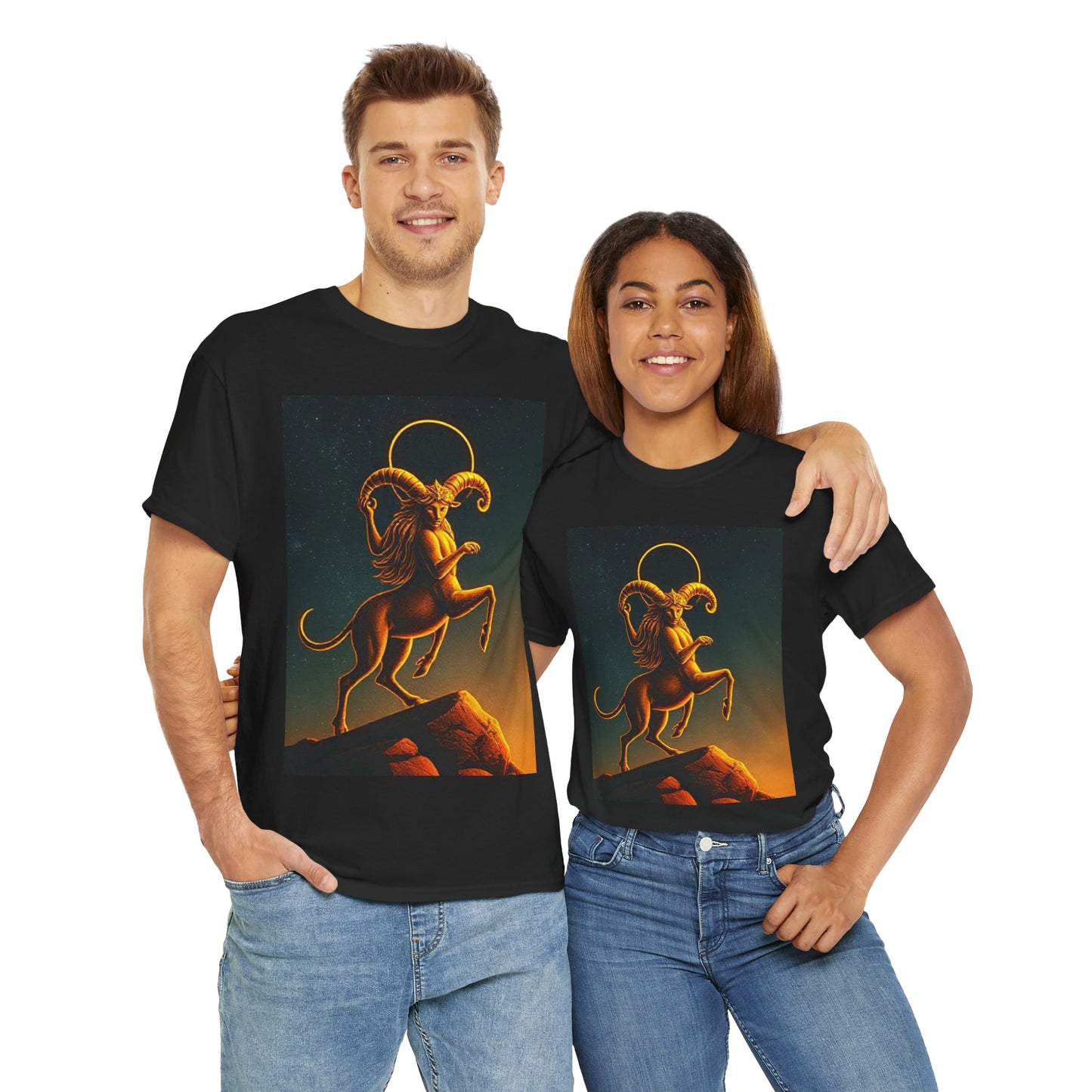 Unisex Heavy Cotton T-Shirt, Mountain Top, Aries Zodiac Design