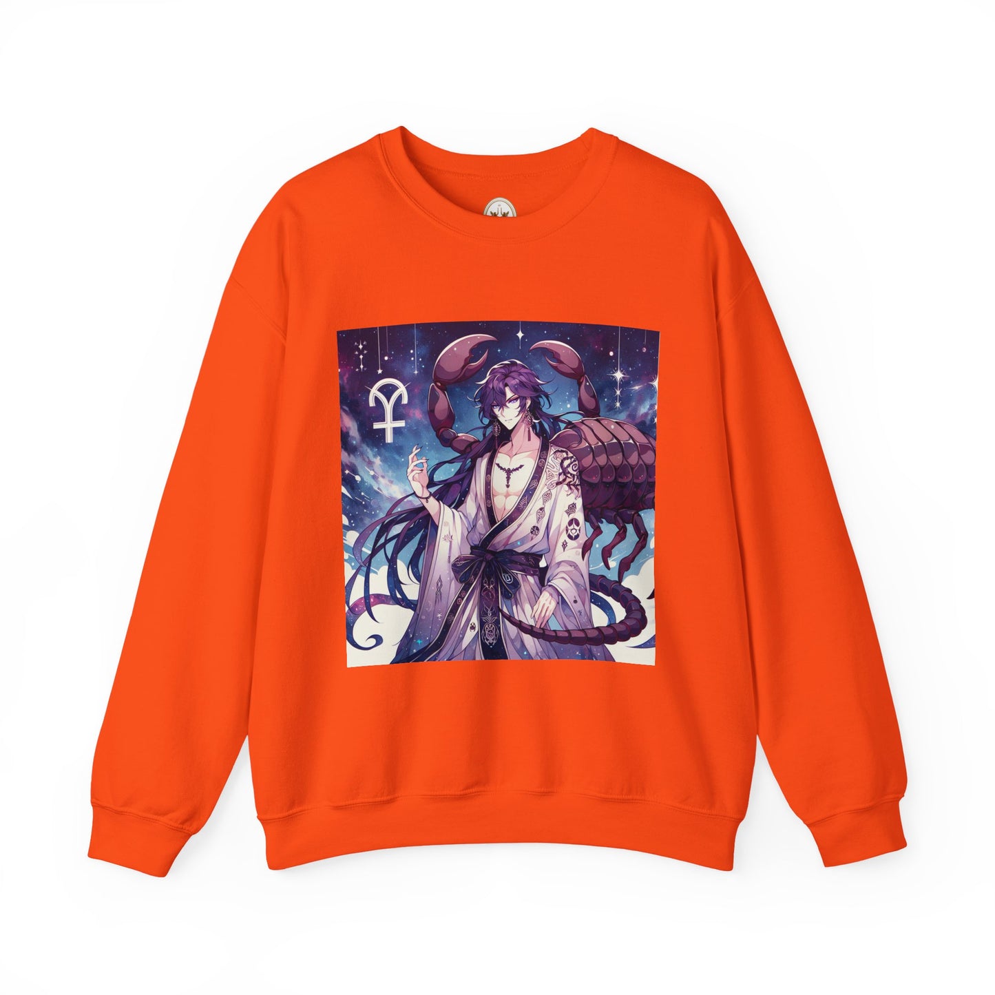 Unisex Heavy Blend™ Crewneck Sweatshirt, Scorpio Zodiac Design, purple scorpion anime