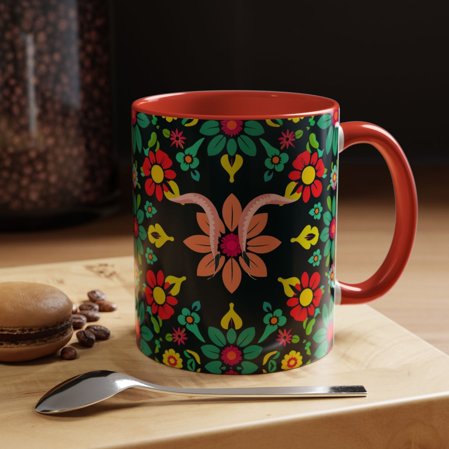 Accent Coffee Mug, Aquarius, Zodiac v4, Flower Pattern, (11, 15oz)