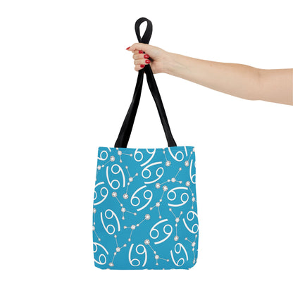 Tote Bag, Cancer Zodiac Sign, AOP, (Turquoise, White)
