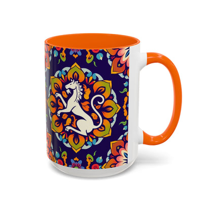 Accent Coffee Mug, Virgo, Zodiac v4. Flower Pattern, (11, 15oz)