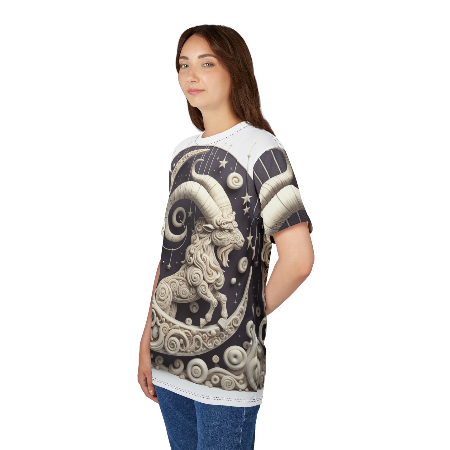 Unisex Cut & Sew T-Shirt (AOP), Capricorn Animal, Zodiac Design, Regular fit, 100% Polyester