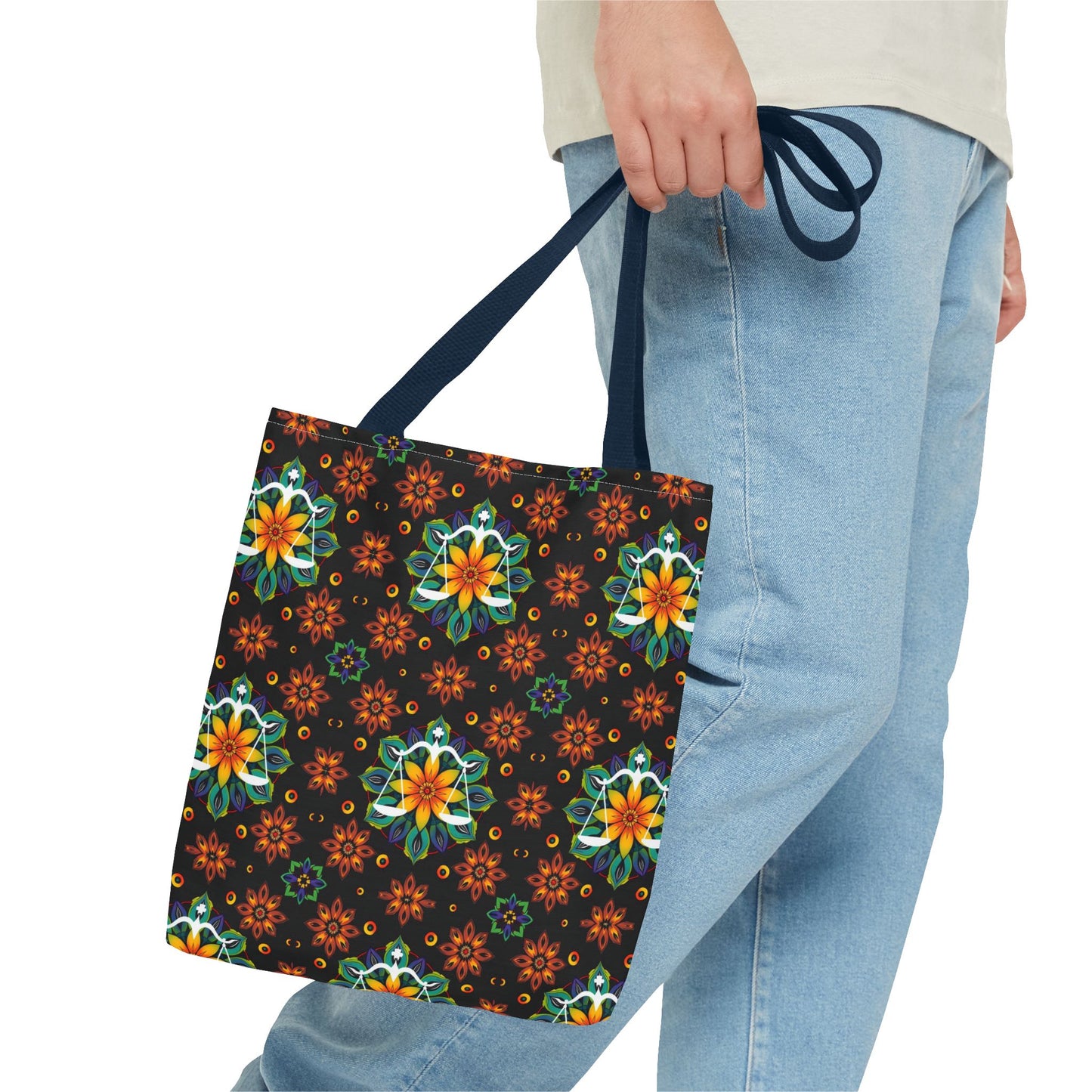 Tote Bag (AOP), Libra, Zodiac v2, Flower Pattern