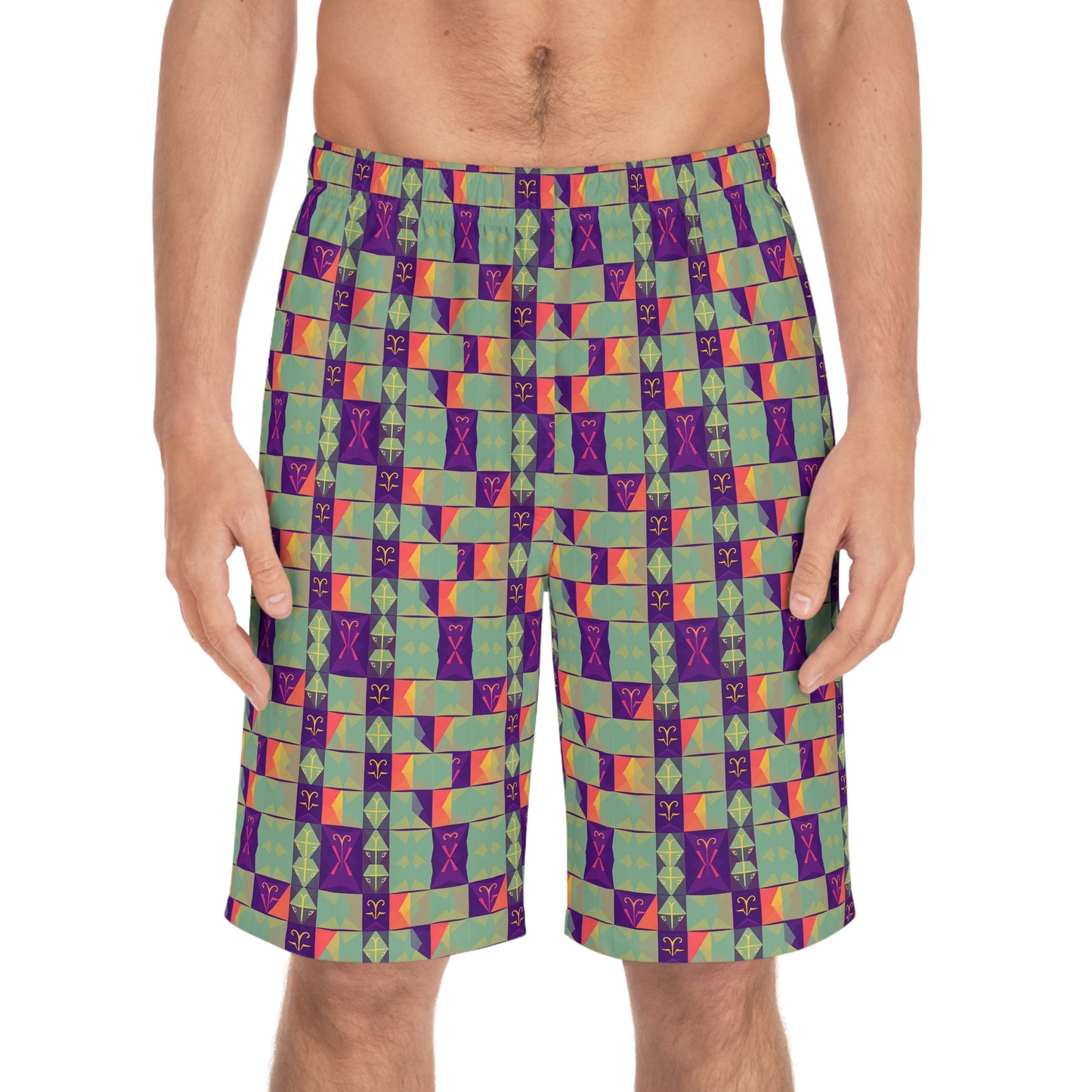 Men's Board Shorts, (AOP), Aquarius, Zodiac, Shape Pattern