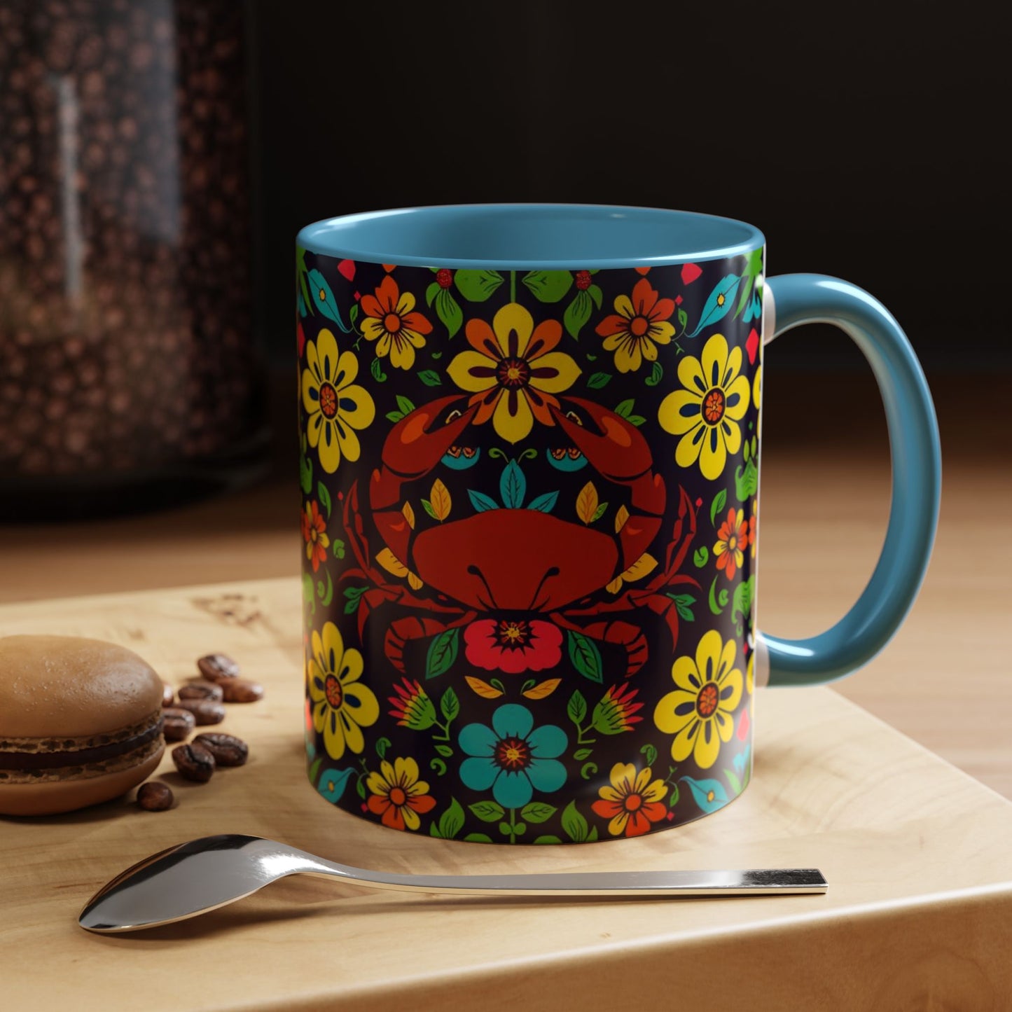 Accent Coffee Mug, Cancer, Zodiac v2, Flower Pattern, (11, 15oz)