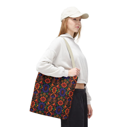 Tote Bag, (AOP), Scorpio, Zodiac v6, Flower Pattern