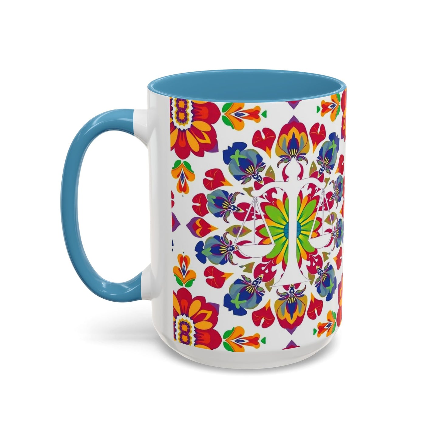 Accent Coffee Mug, Libra, Zodiac v1, Flower Pattern, (11, 15oz)