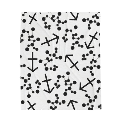 Velveteen Plush Blanket, Sagittarius Zodiac Sign, Constellation & Symbol, White, 100% polyester