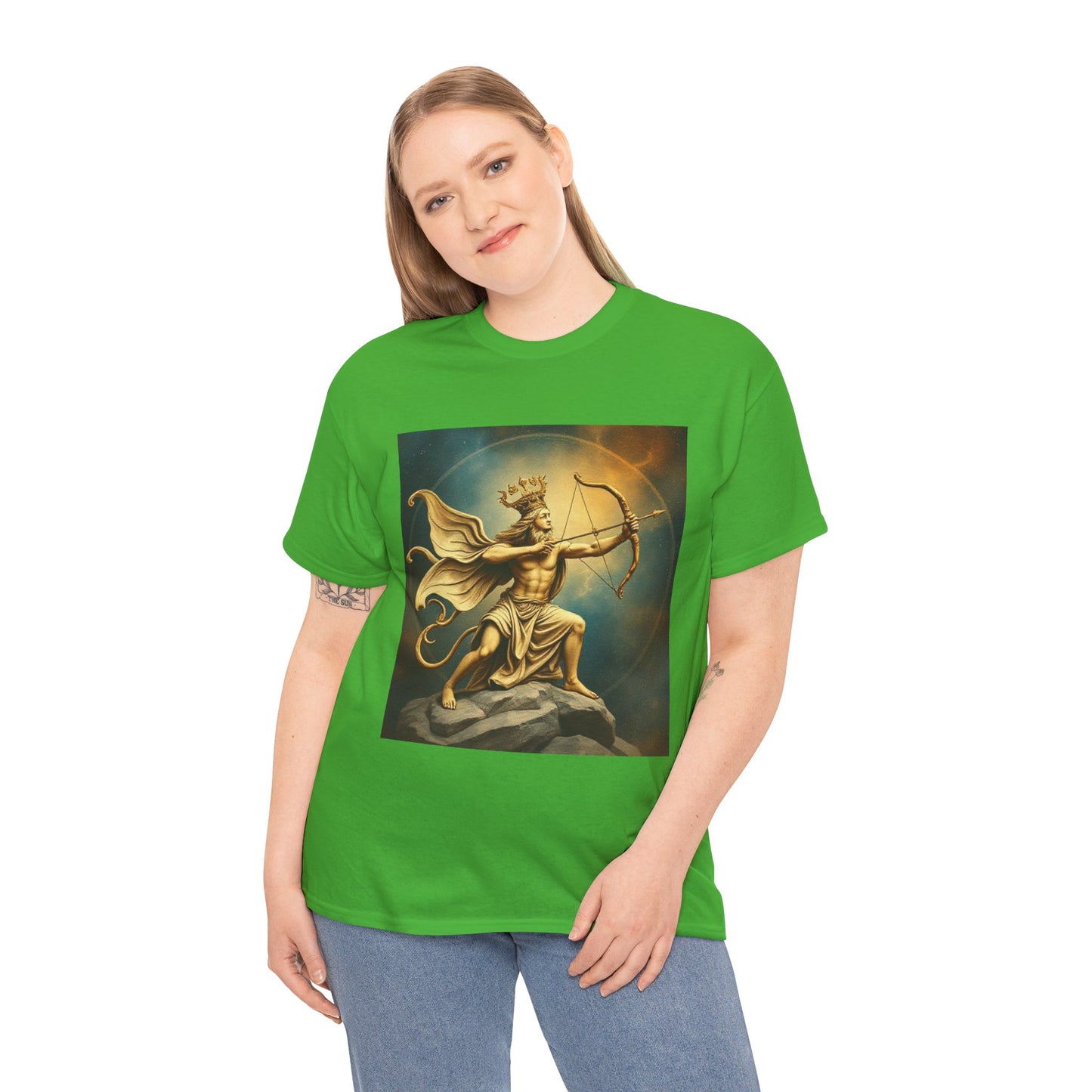 Unisex Heavy Cotton T-Shirt, Sagittarius King, Bow & Arrow v1, Zodiac Design