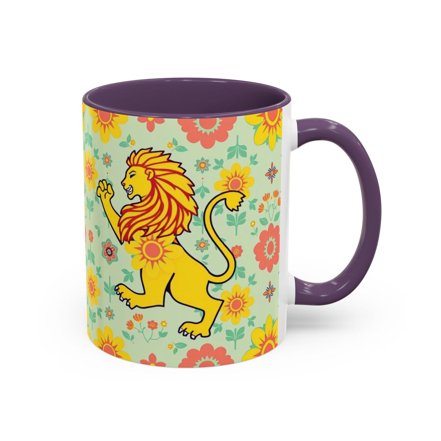 Accent Coffee Mug, Leo, Zodiac v2, Flower Pattern, (11, 15oz)