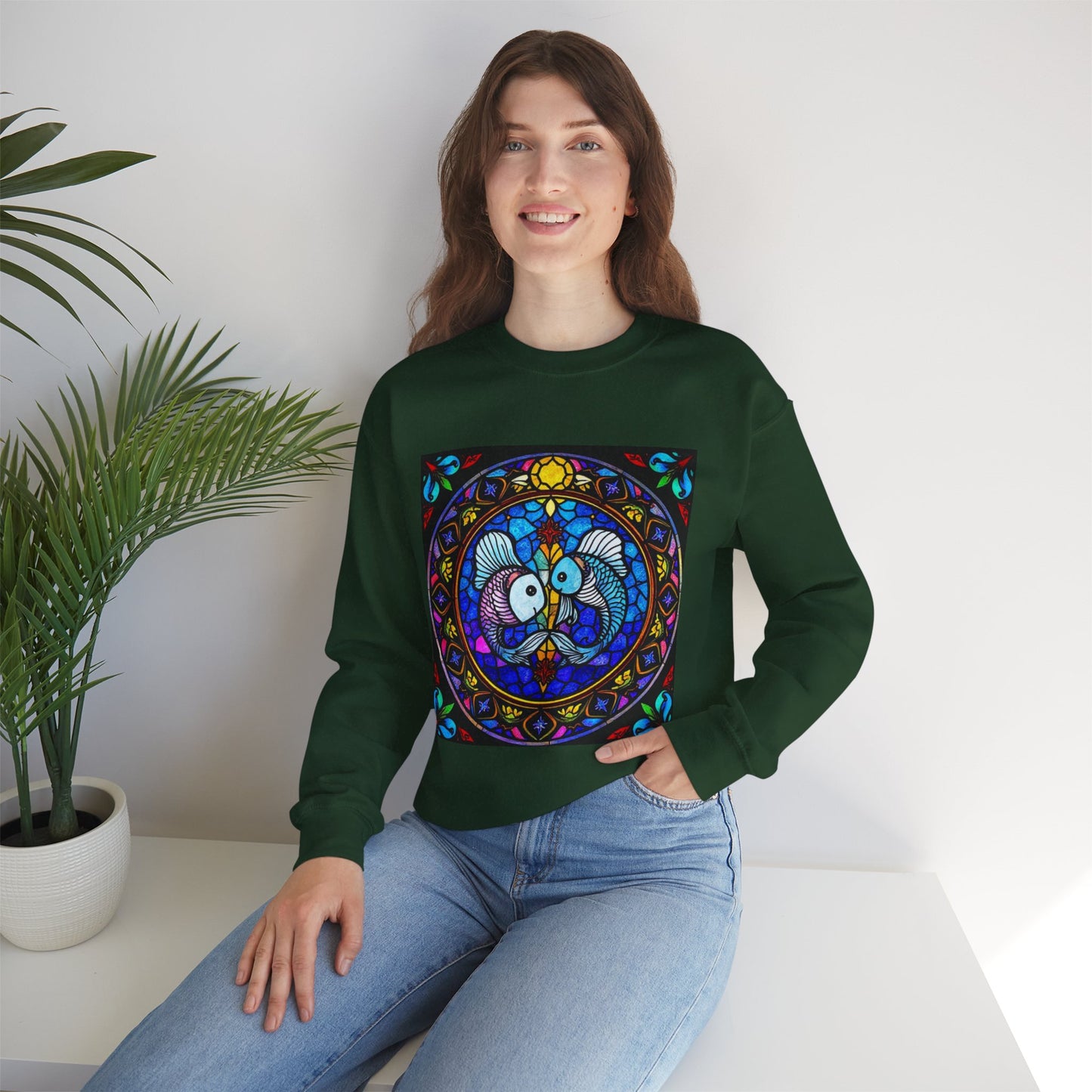 Unisex Heavy Blend™ Crewneck Sweatshirt, Glass, Pisces Zodiac Design