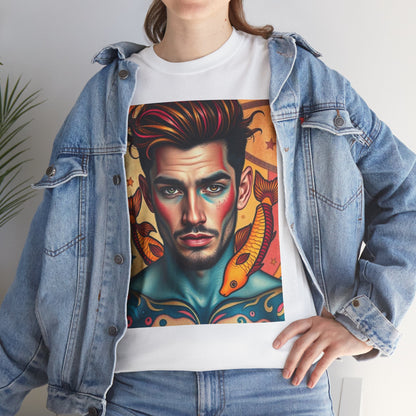 Unisex Heavy Cotton T-Shirt, Pisces, Zodiac v2, Sexy Art