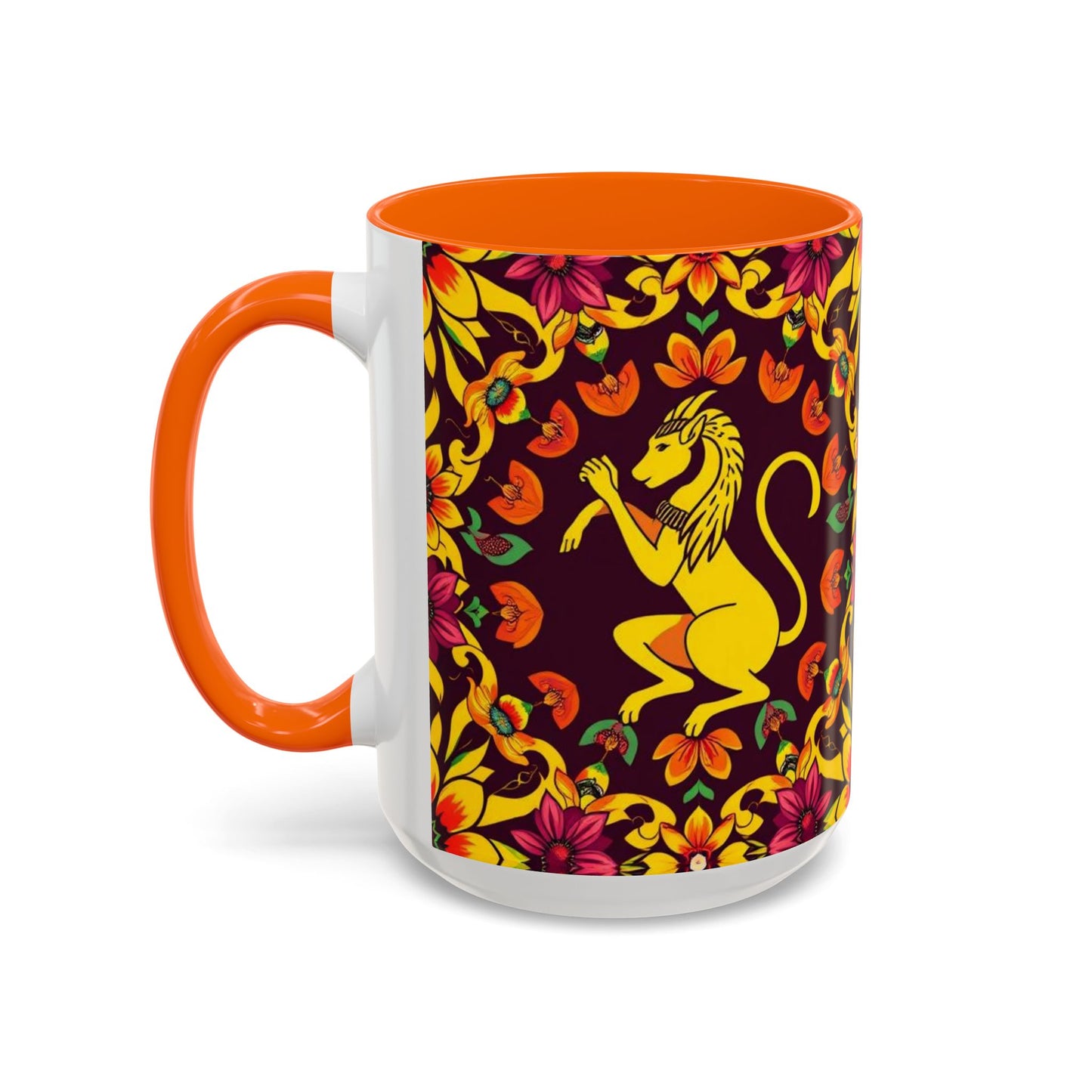 Accent Coffee Mug, Virgo, Zodiac v1. Flower Pattern, (11, 15oz)