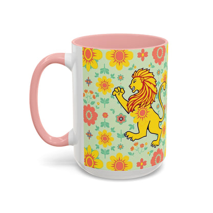 Accent Coffee Mug, Leo, Zodiac v2, Flower Pattern, (11, 15oz)