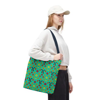 Tote Bag, (AOP), Aquarius, Zodiac, Flower Pattern