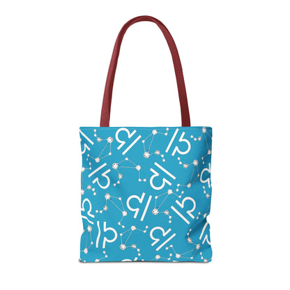 Tote Bag, Libra Zodiac Sign, AOP, (Turquoise, White)