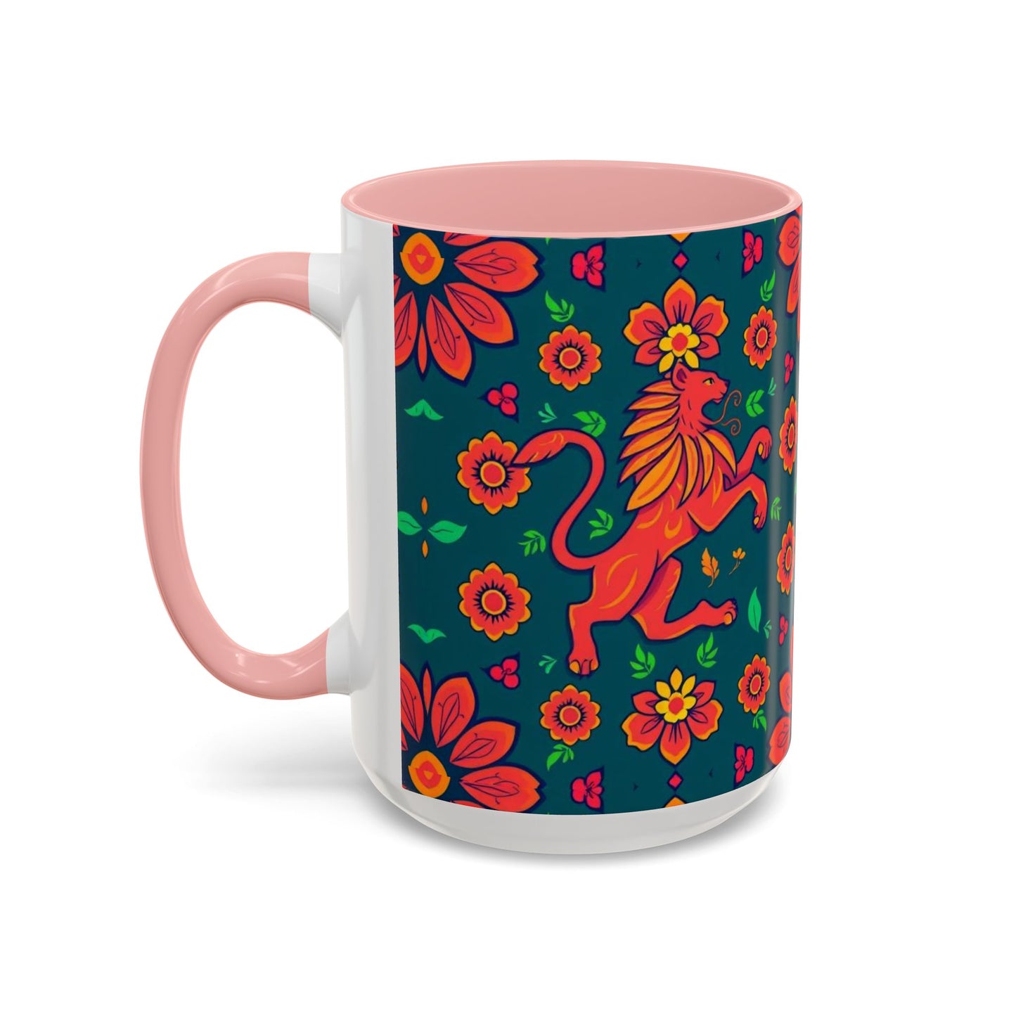 Accent Coffee Mug, Leo, Zodiac v1, Flower Pattern, (11, 15oz)