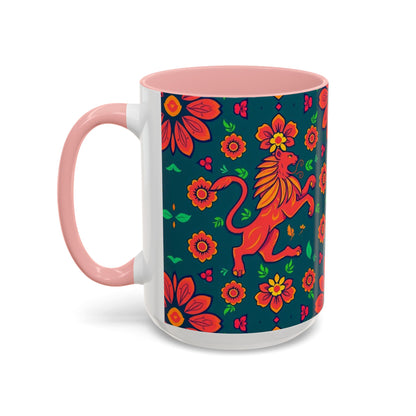 Accent Coffee Mug, Leo, Zodiac v1, Flower Pattern, (11, 15oz)