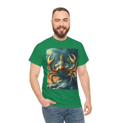 Unisex Heavy Cotton T-Shirt, Crustacean King v1, Cancer Zodiac Design