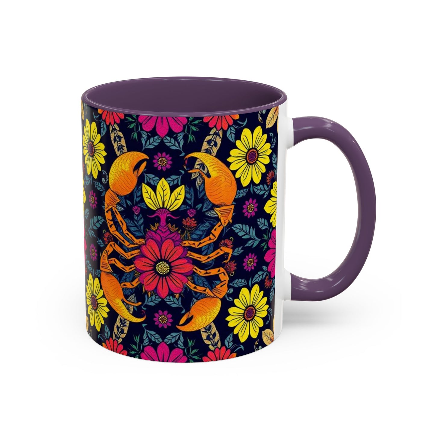 Accent Coffee Mug, Scorpio, Zodiac v3. Flower Pattern, (11, 15oz)