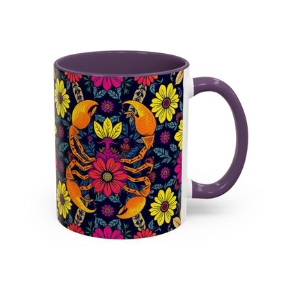 Accent Coffee Mug, Scorpio, Zodiac v3. Flower Pattern, (11, 15oz)