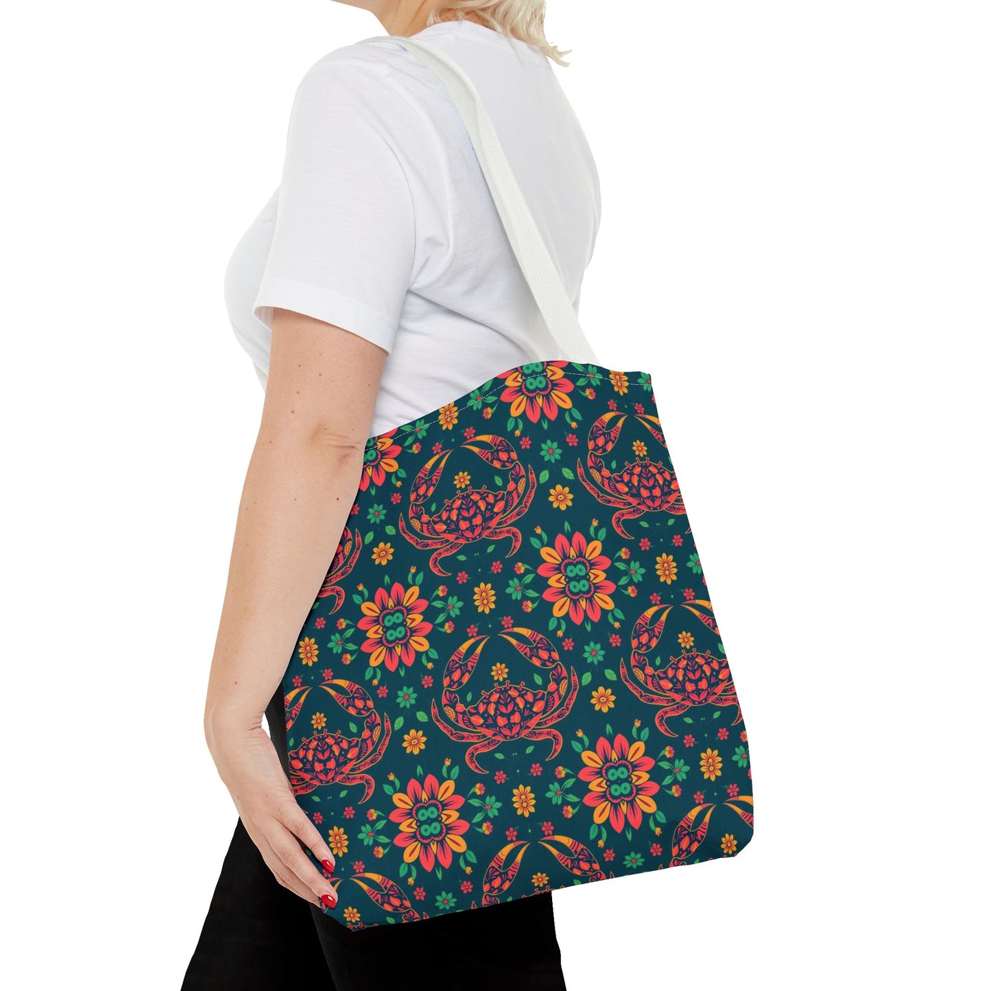 Tote Bag (AOP), Cancer, Zodiac v2, Flower Pattern