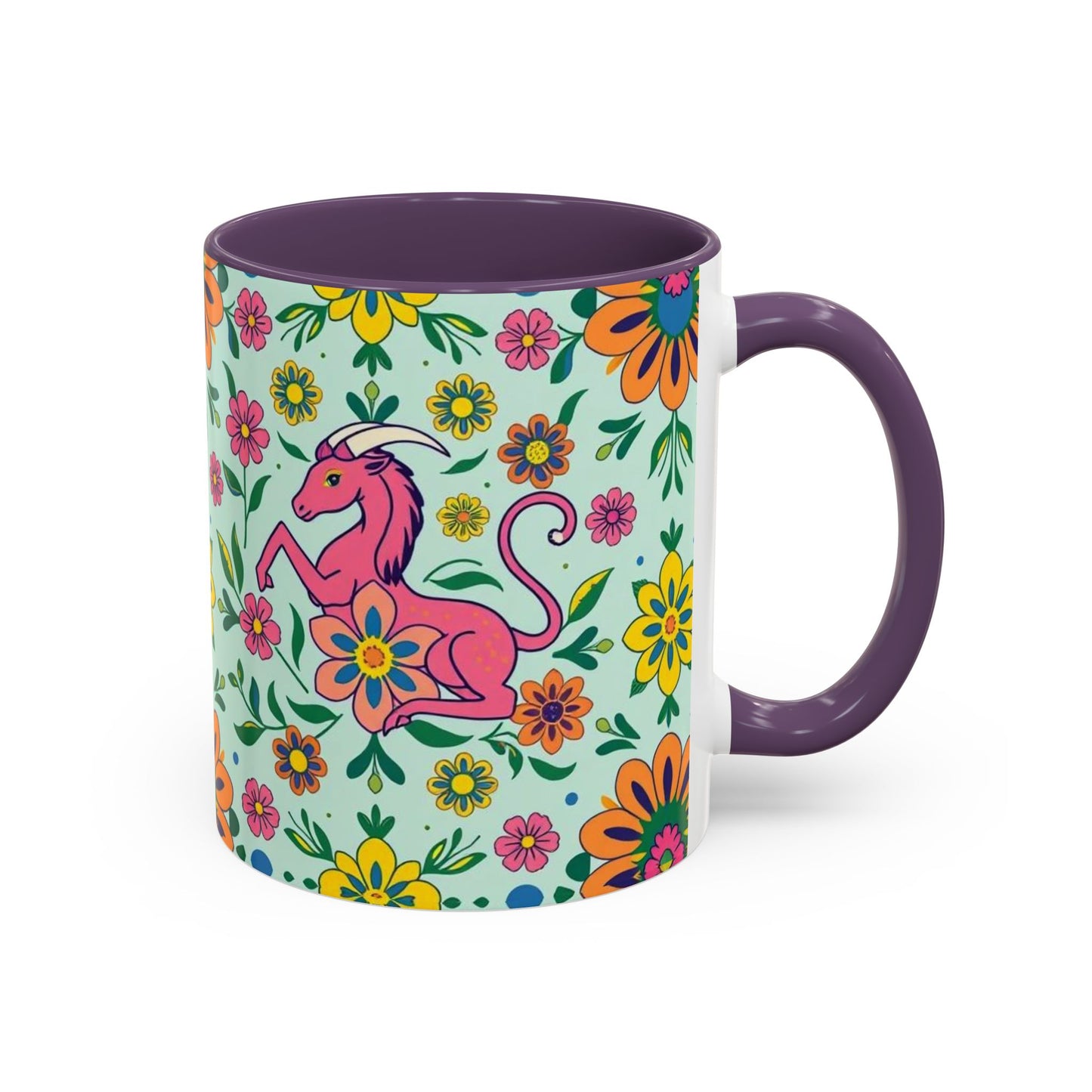 Accent Coffee Mug, Aquarius, Zodiac, Flower Pattern, (11, 15oz)