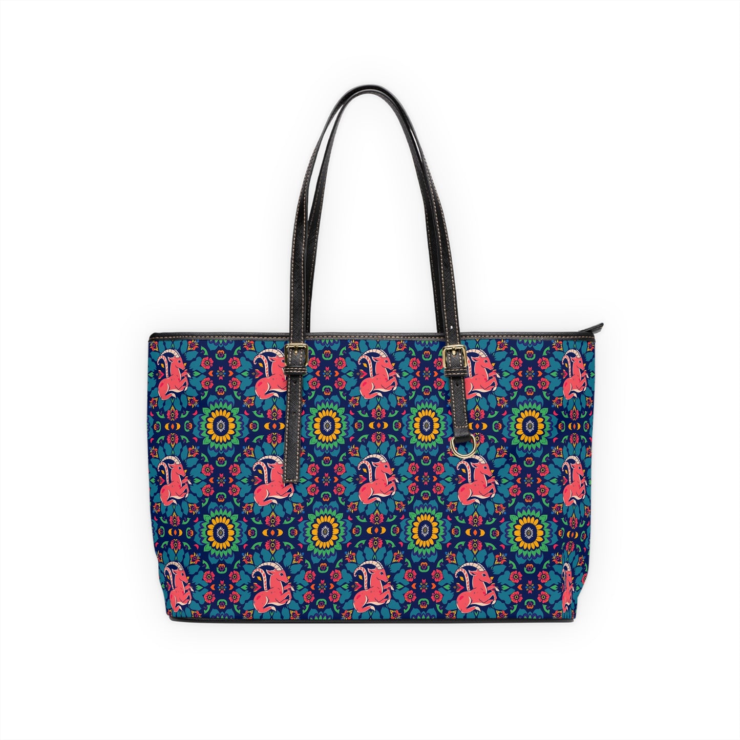 Leather Shoulder Bag, Capricorn, Zodiac v1, Flower Pattern