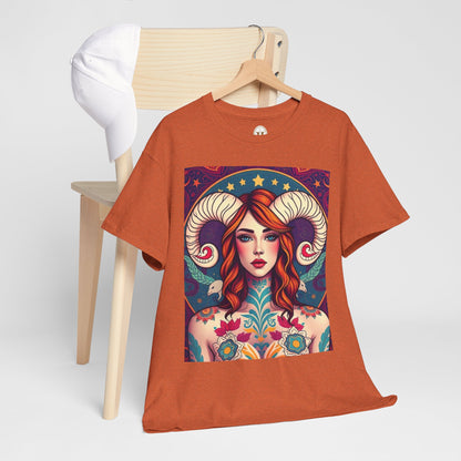 Unisex Heavy Cotton T-Shirt, Aries, Zodiac v1, Sexy Art