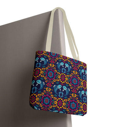 Tote Bag, (AOP), Pisces, Zodiac v3, Flower Pattern