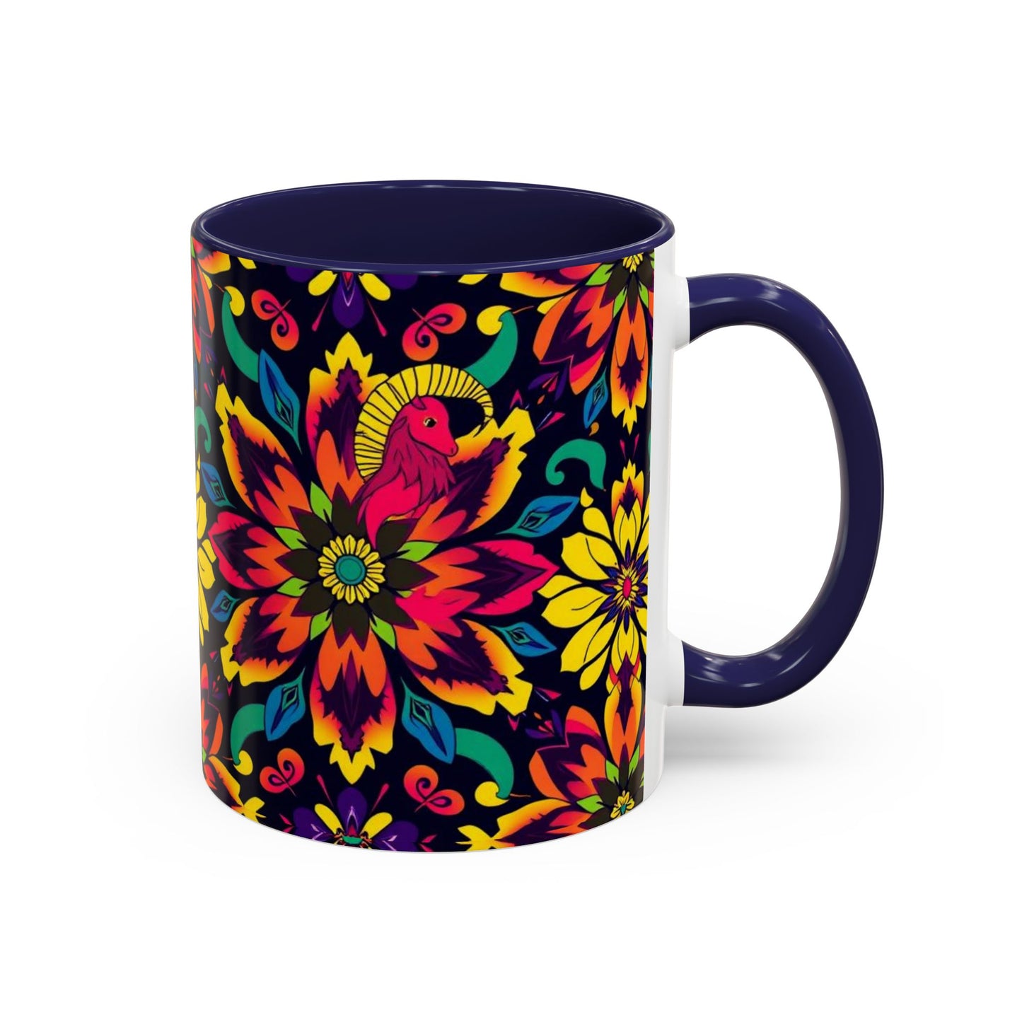 Accent Coffee Mug, Capricorn, Zodiac v4, Flower Pattern, (11, 15oz)