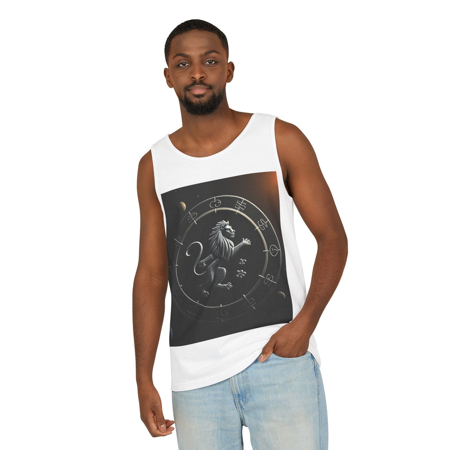 Unisex Garment-Dyed, Tank Top, Leo Design, Space Animal, 100% US cotton