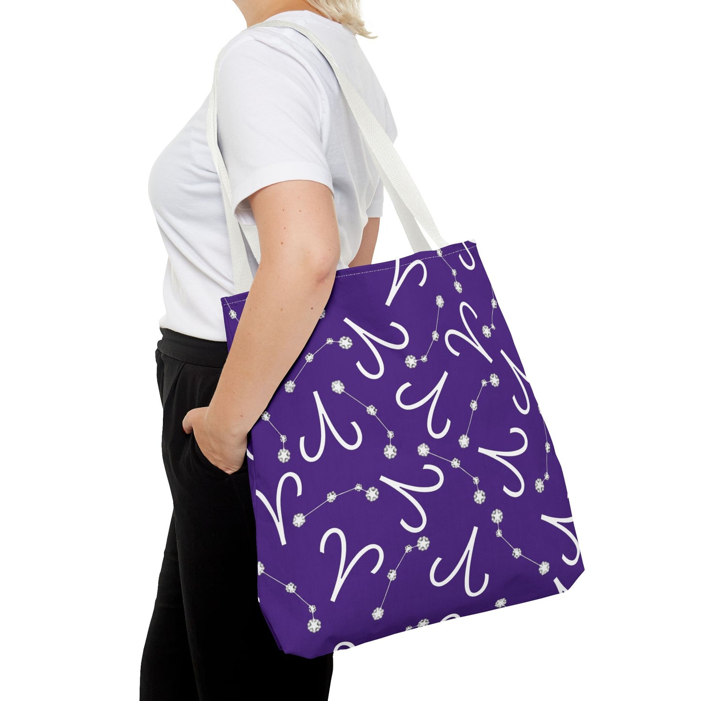 Tote Bag, Aries Zodiac Sign, AOP, (Purple, White)