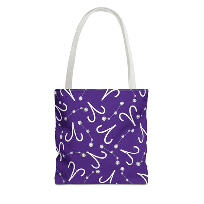 Tote Bag, Aries Zodiac Sign, AOP, (Purple, White)